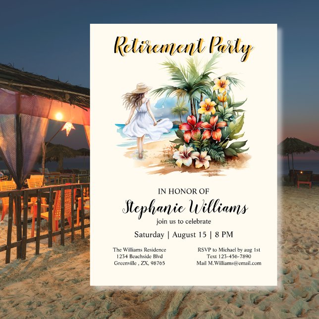 Invitation Fête de retraite de femmes Fleurs Aloha Plage (Créateur téléchargé)