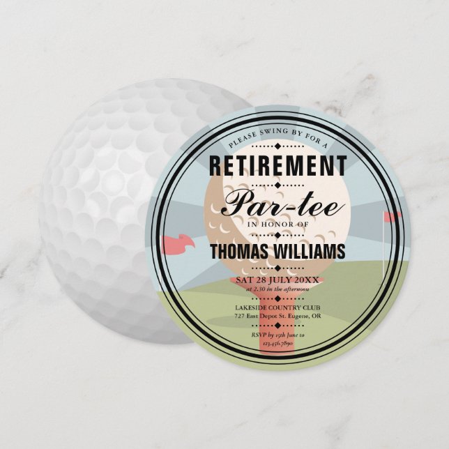 Invitation Fête de retraite de golf élégante et ronde (Devant / Derrière)