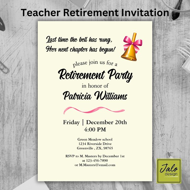 Invitation Fête de retraite de la cloche classique des enseig (Créateur téléchargé)