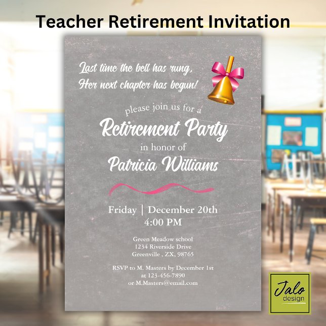 Invitation Fête de retraite de la cloche classique des enseig (Créateur téléchargé)