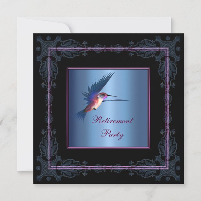 Invitation Fête de retraite de la femme colibri pourpre (Devant)