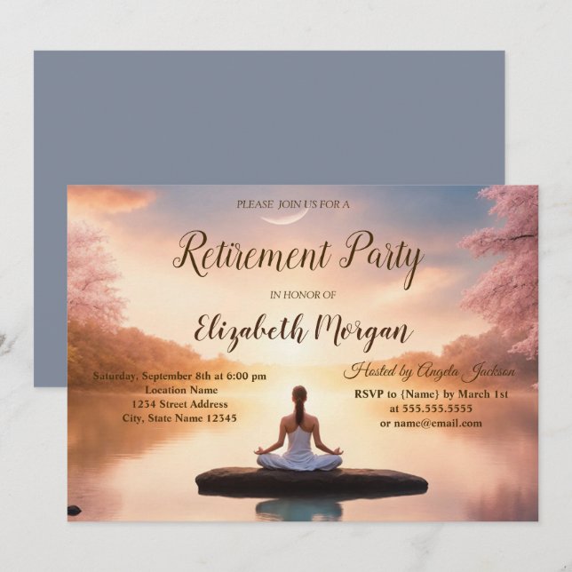 Invitation Fête de retraite de la fille de méditation de pier (Devant / Derrière)