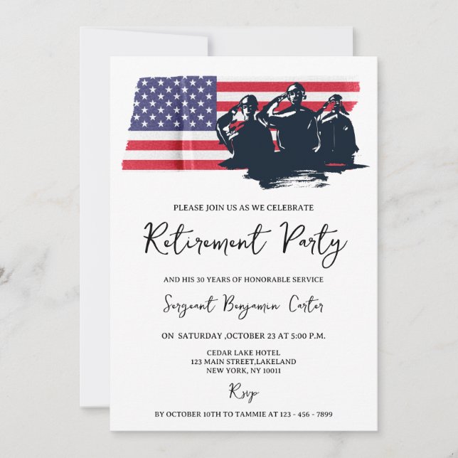 Invitation Fête de retraite de la marine de l'armée militaire (Devant)