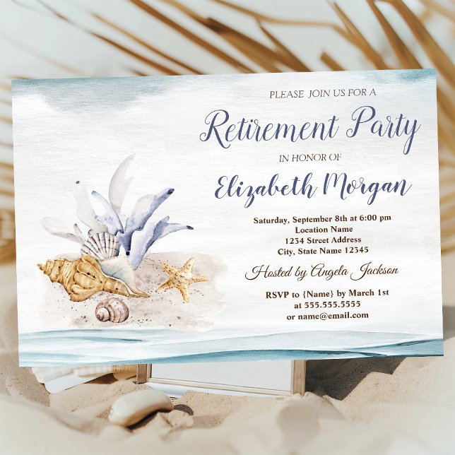 Invitation Fête de retraite de la plage aux coquillages (Créateur téléchargé)