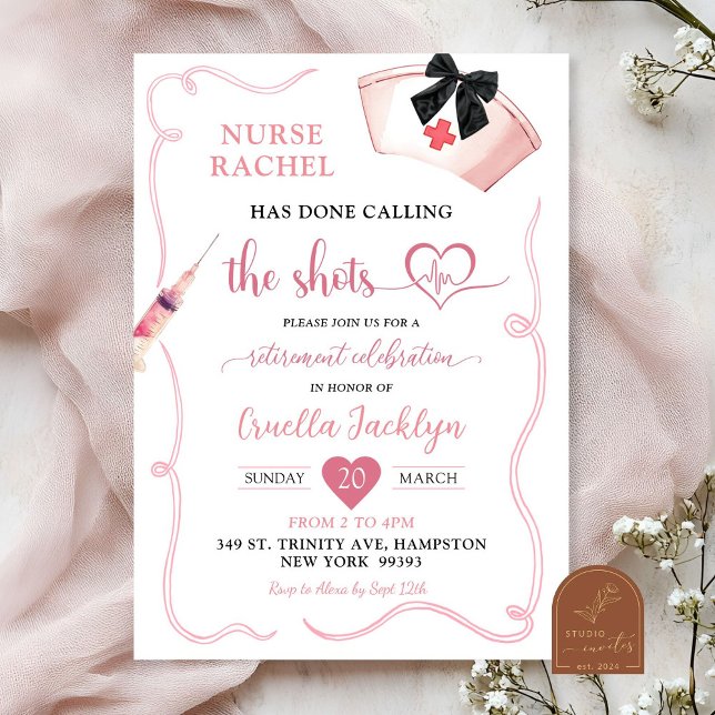 Invitation Fête de retraite de l'infirmière Coquette au nœud  (Créateur téléchargé)