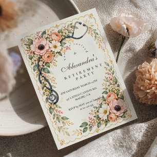 Invitation Fête de retraite de l'infirmière florale rose