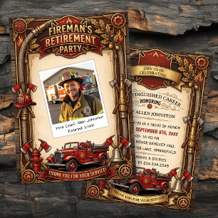 Invitation Fête de retraite de pompier vintage