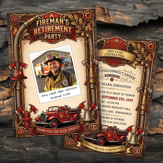 Invitation Fête de retraite de pompier vintage  (Créateur téléchargé)