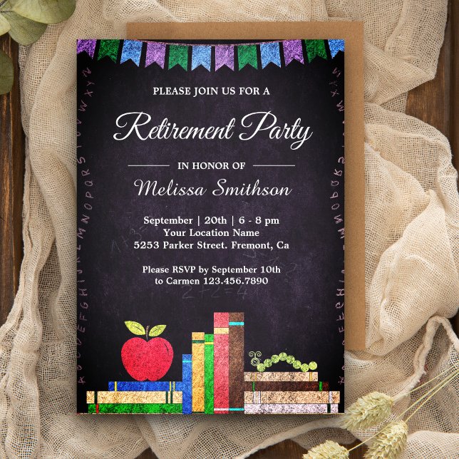 Invitation Fête de retraite de professeur au tableau noir mig (Créateur téléchargé)