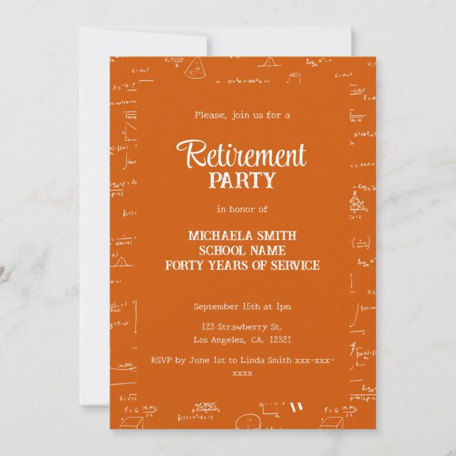 Invitation Fête de retraite de professeur de mathématiques Or (Devant)