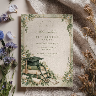 Invitation Fête de retraite de sage-femme aux fleurs vert sau