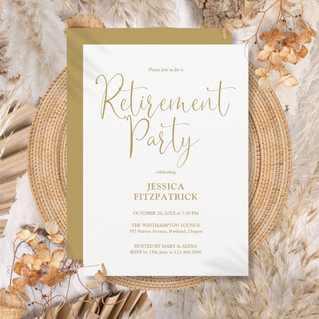 Invitation Fête de retraite de script élégant moderne or (Gold Modern Elegant Script Retirement Party Invitation
)