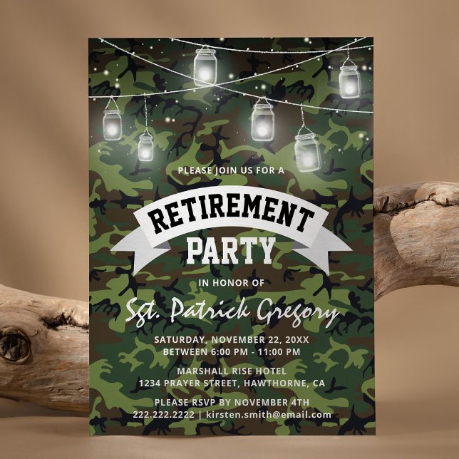 Invitation Fête de retraite de soldat en camouflage (Créateur téléchargé)