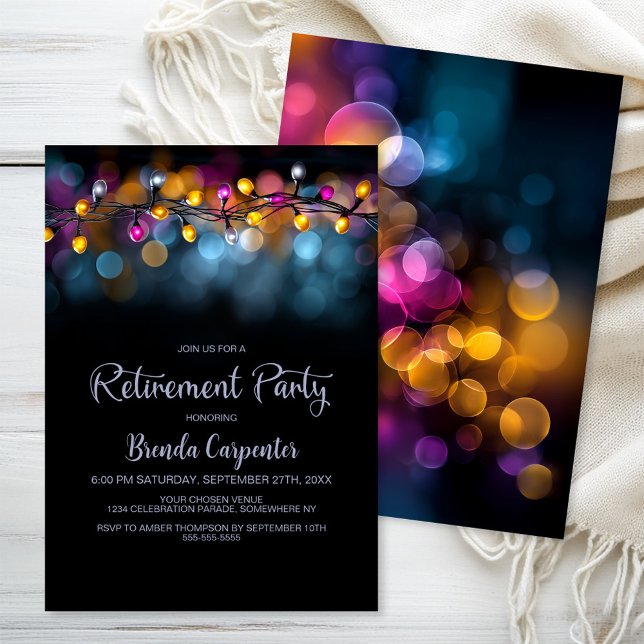 Invitation Fête de retraite des guirlandes lumineuses (Créateur téléchargé)