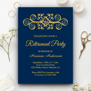 Invitation Fête de retraite diamantée avec motif doré sur fon