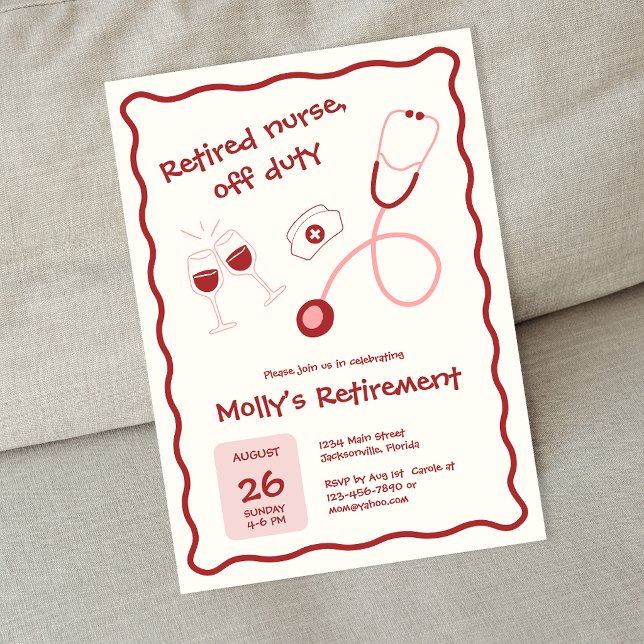 Invitation Fête de retraite d'infirmière au stéthoscope rouge (Red Stethoscrope Nurse Retirement Party Invitation)