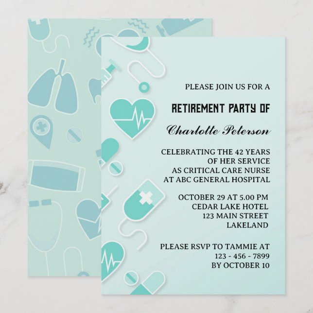 Invitation Fête de retraite d'infirmière moderne et unique  (Devant / Derrière)