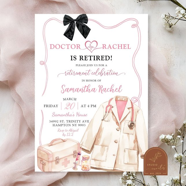 Invitation Fête de retraite du docteur à noeud noir (Créateur téléchargé)