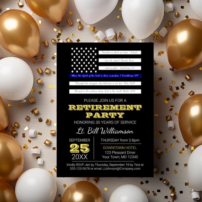 Invitation Fête de retraite du drapeau bleu de l'Écriture (Créateur téléchargé)