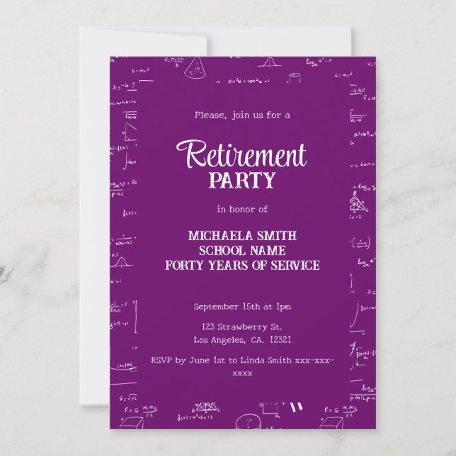 Invitation Fête de retraite du professeur de mathématiques vi (Devant)