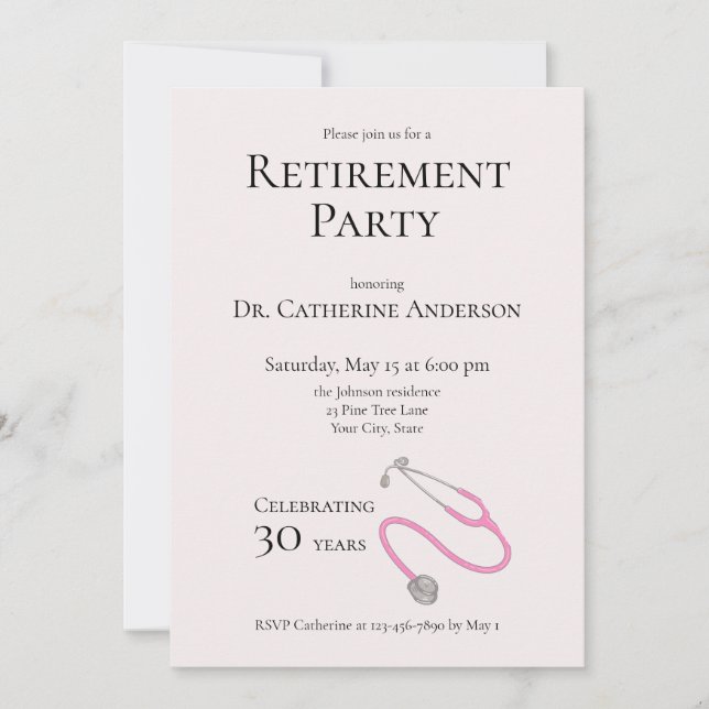 Invitation Fête de retraite d'un médecin infirmière  (Devant)