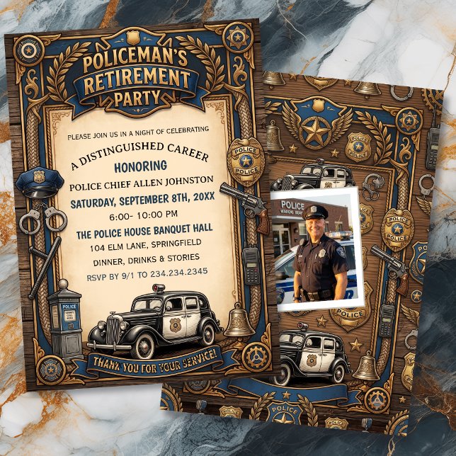 Invitation Fête de retraite d'un policier vintage  (Créateur téléchargé)