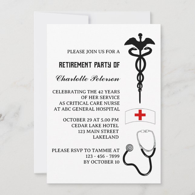 Invitation Fête de retraite d'une infirmière moderne  (Devant)