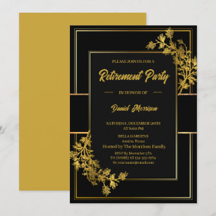 Invitation Fête de retraite Élégant Noir Or 2026