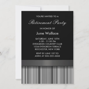 Invitation Fête de retraite élégante à rayures noires et gris