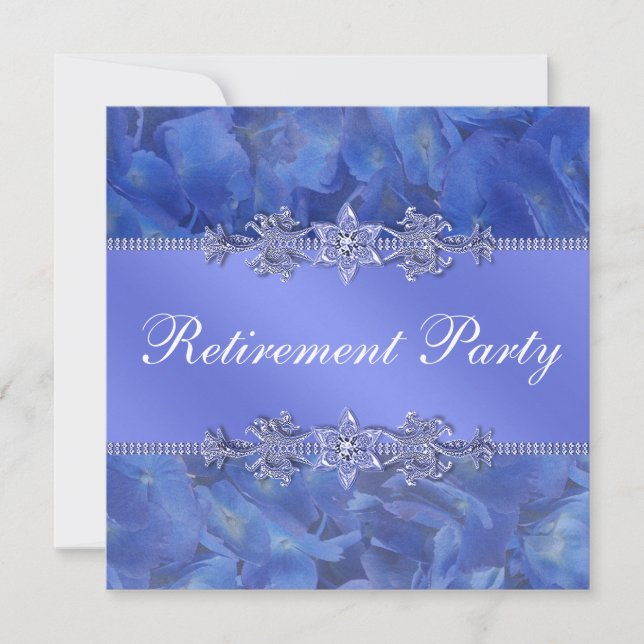 Invitation Fête de retraite élégante avec des hortensias bleu (Devant)