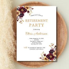 Invitation Fête de retraite élégante avec fleurs bordeaux et