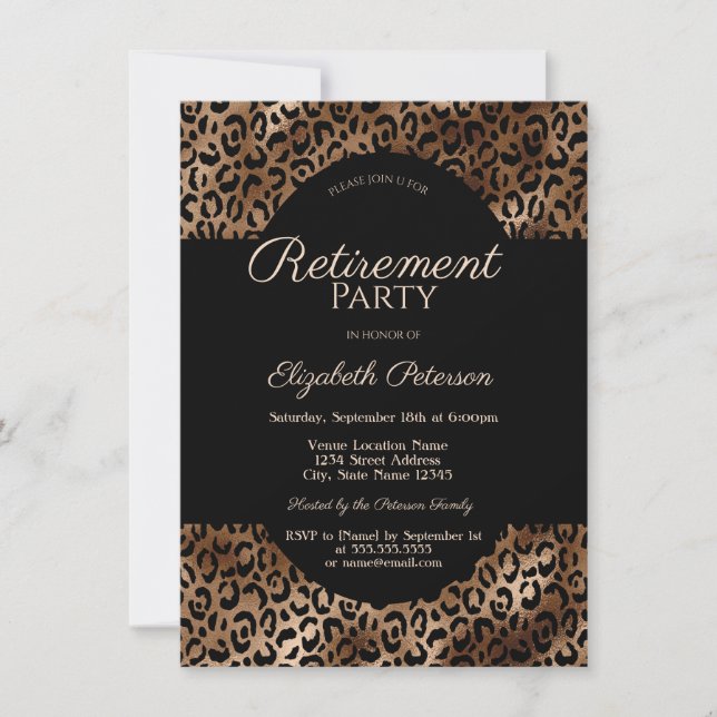 Invitation Fête de retraite élégante avec imprimé léopard mar (Devant)