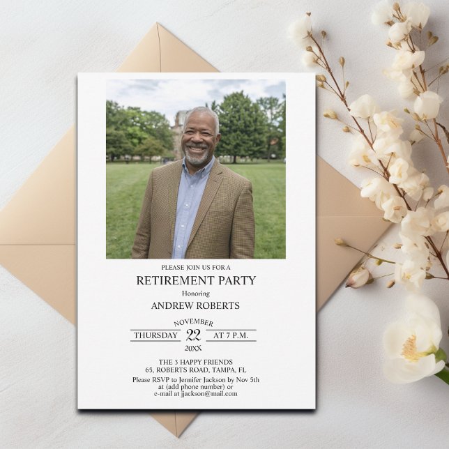 Invitation Fête de retraite élégante avec photo spéciale (Créateur téléchargé)