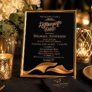 Invitation Fête de retraite élégante en noir et or