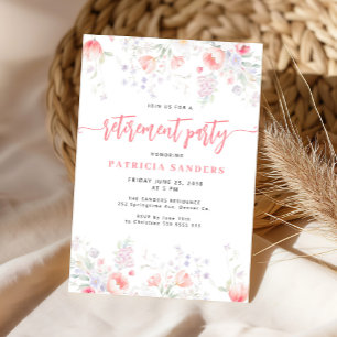 Invitation Fête de retraite élégante et florale rose tendre