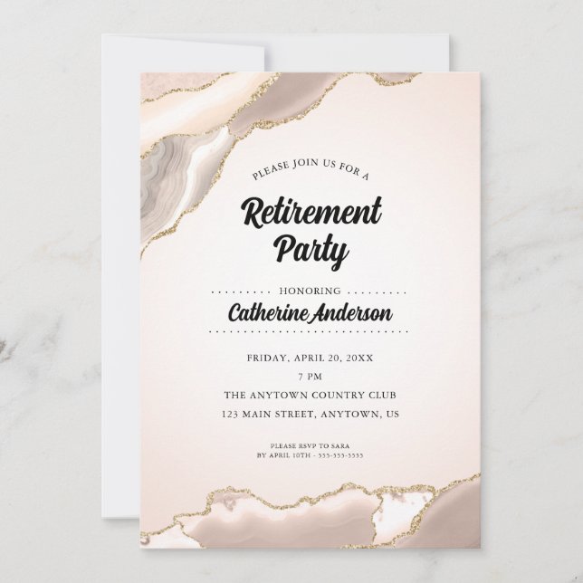 Invitation Fête de retraite élégante et moderne en agate (Devant)
