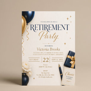 Invitation Fête de retraite élégante marine et or