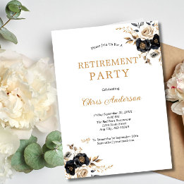Invitation Fête de retraite élégante moderne florale or noir