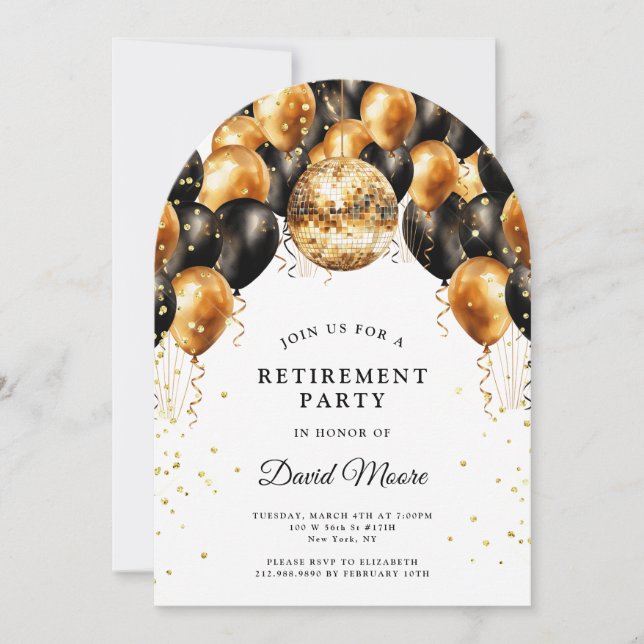 Invitation Fête de retraite élégante moderne Parties scintill (Devant)