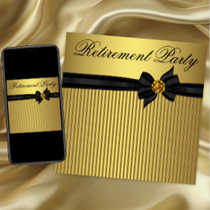 Invitation Fête de retraite élégante noire et dorée pour femm