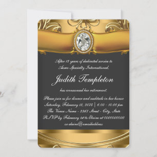Invitation Fête de retraite élégante noire et or pour femme