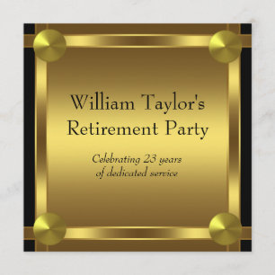 Invitation Fête de retraite élégante noire et or pour homme