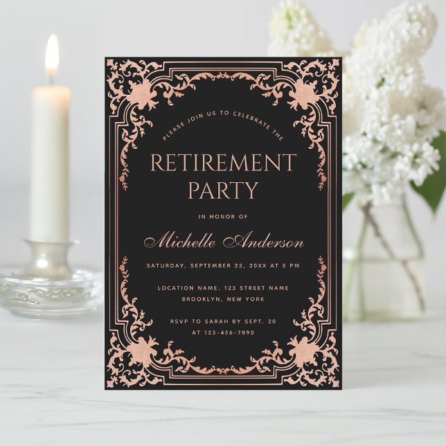 Invitation Fête de Retraite Élégante Rose Gold Noir Pink (Créateur téléchargé)