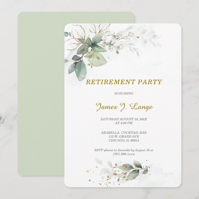 Invitation Fête de retraite élégante sur le thème botanique (Devant / Derrière)