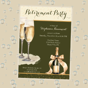 Invitation Fête de retraite élégante verte Champagne pour fem