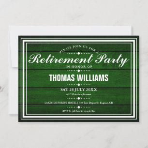 Invitation Fête de retraite en bois de grange rustique vert