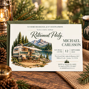 Invitation Fête de retraite en camping-car de montagne vintag