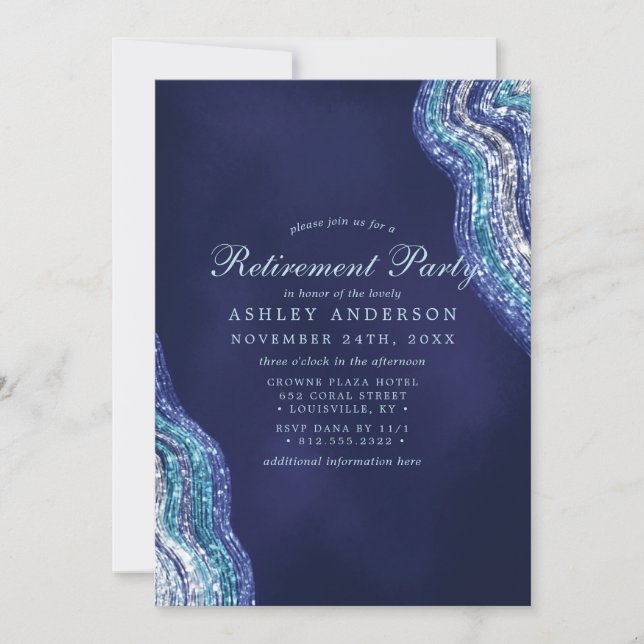 Invitation Fête de retraite en géode de pierre précieuse agat (Devant)