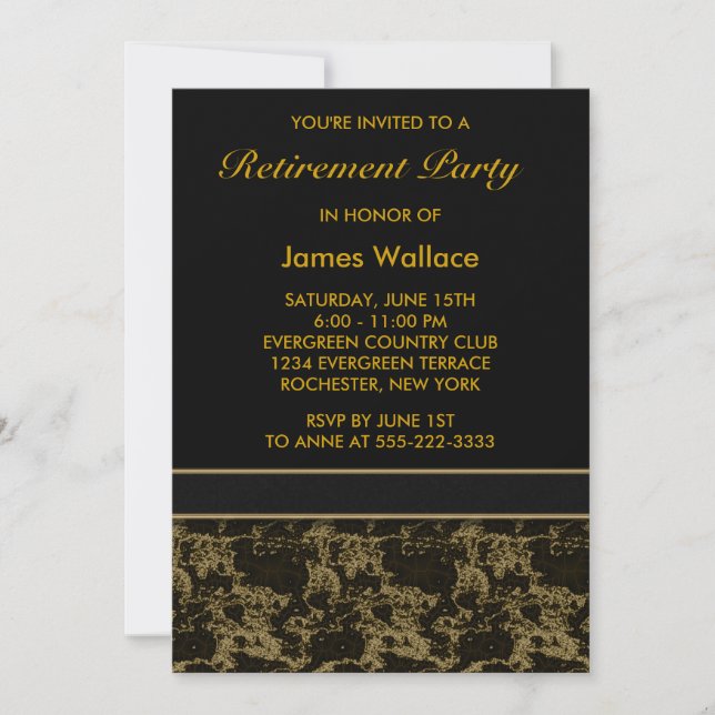 Invitation Fête de retraite en marbre noir (Devant)