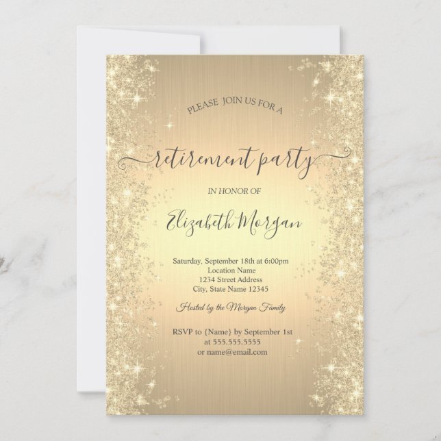 Invitation Fête de retraite en or diamants scintillants or (Devant)